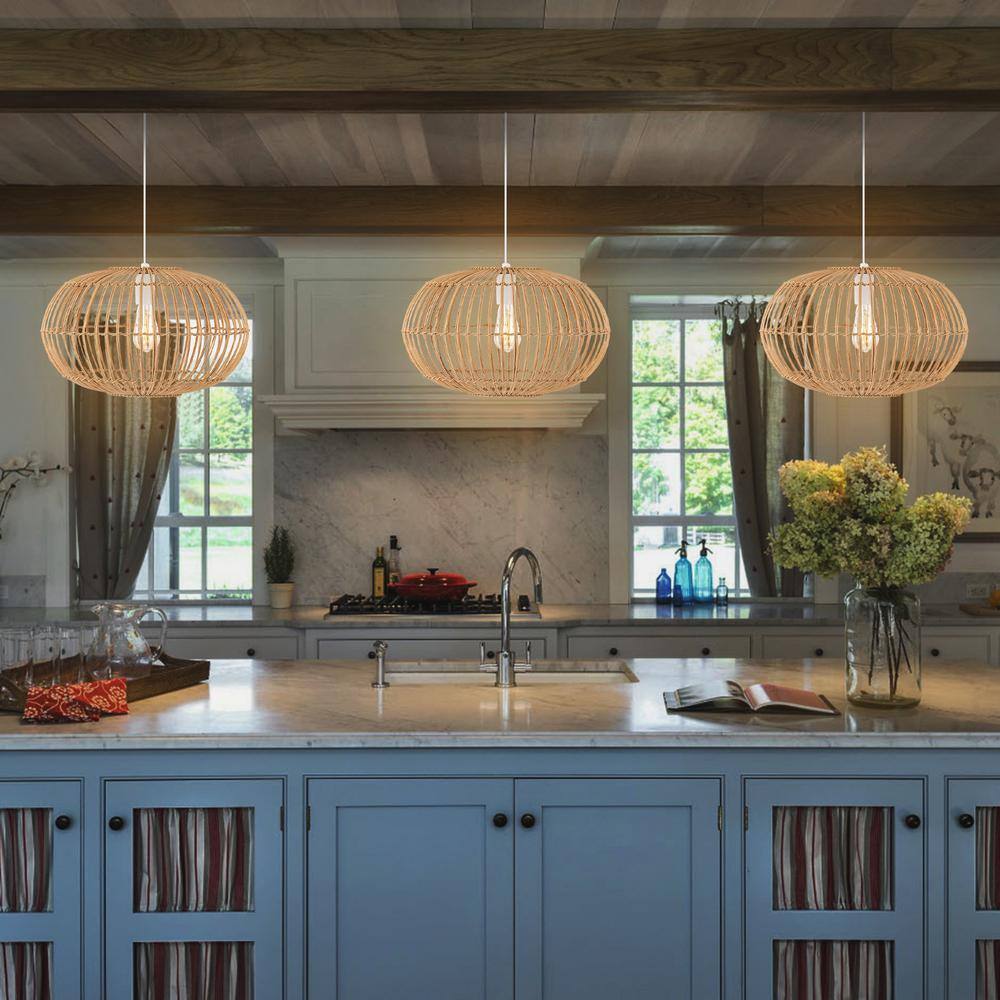 Leo 17.5" Coastal Bohemian Brown Rattan LED Pendant Light