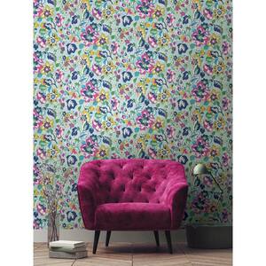 Turquoise Sunny Garden Peel and Stick Wallpaper