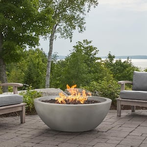 Pompton 42 in. Round Concrete Composite Propane Fire Pit in Shade with Vinyl Cover