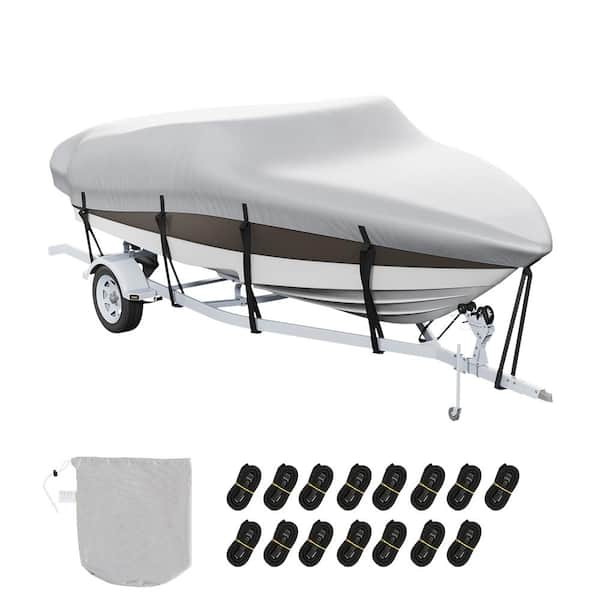 SVOPES 20-22 ft. Boat Cover, Waterproof 600D PU Oxford, Includes Motor Cover and Buckle Straps Ideal for V-Hull Tri-Hull Grey