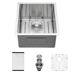 15 in. Undermount Single Bowl 18-Gauge Brushed Nickel Stainless Steel Kitchen Sink with Bottom Grids