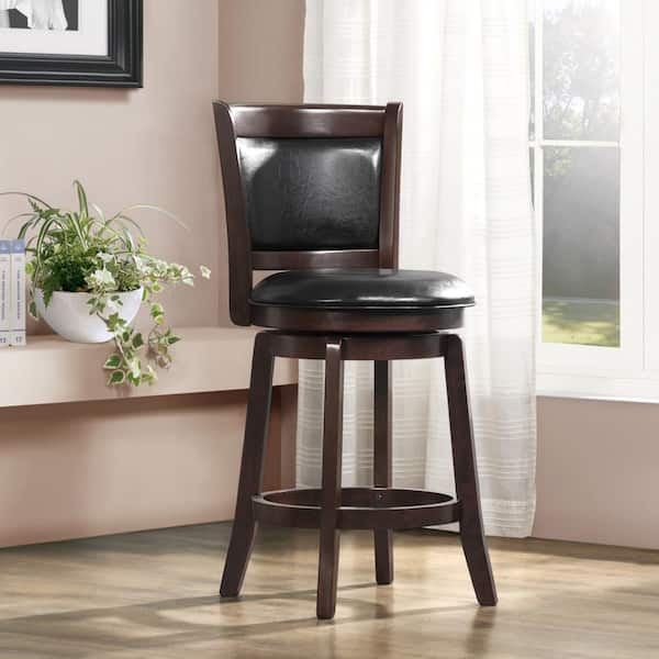 HomeSullivan 37.8 in. Black PU Panel Back Swivel Counter Height Stool