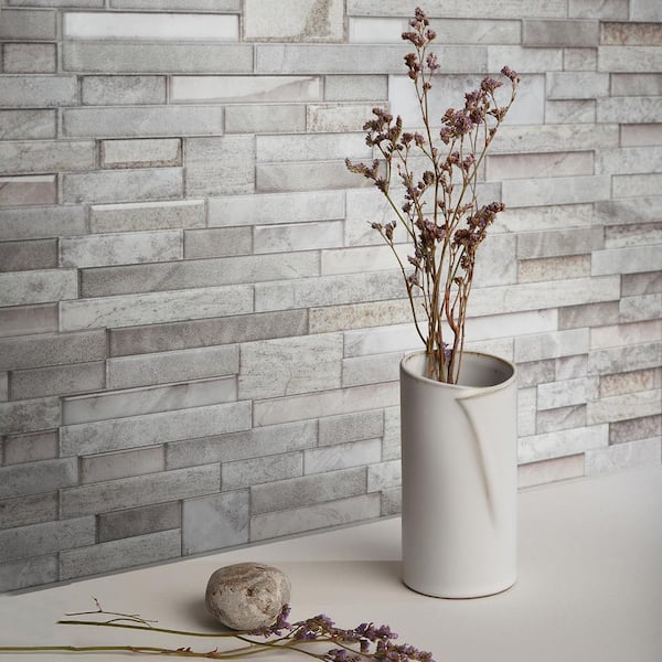 smart tiles Pietra Pozzuoli Grey 11.4 in. x 22.5 in. Vinyl Peel