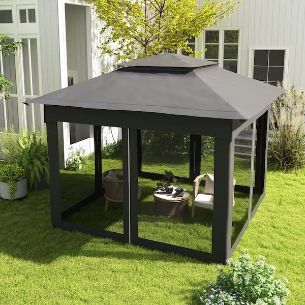 Unbranded 11 ft. x 11 ft. Outdoor Patio Pop-Up Canopy Gazebo with Removable Zipper Net and Carrying Bag for Backyard, Garden