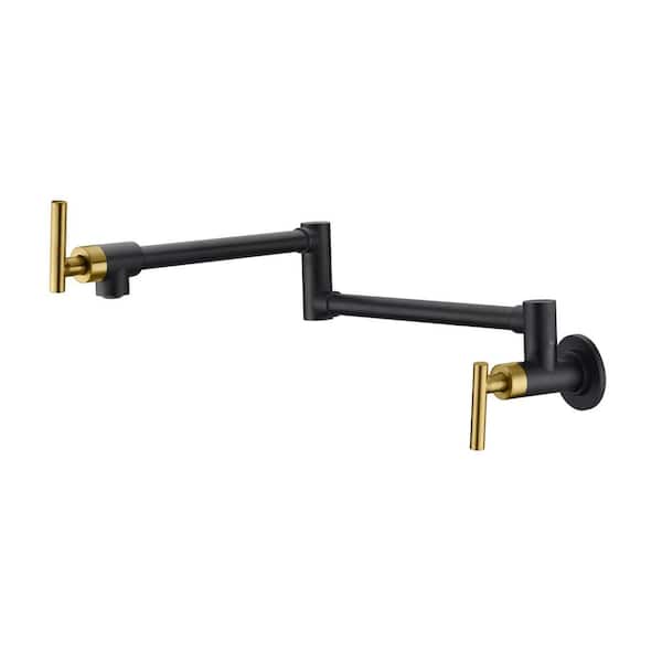SUMERAIN Contemporary Wall Mounted Pot Filler with Spot Resistant in Black and Gold