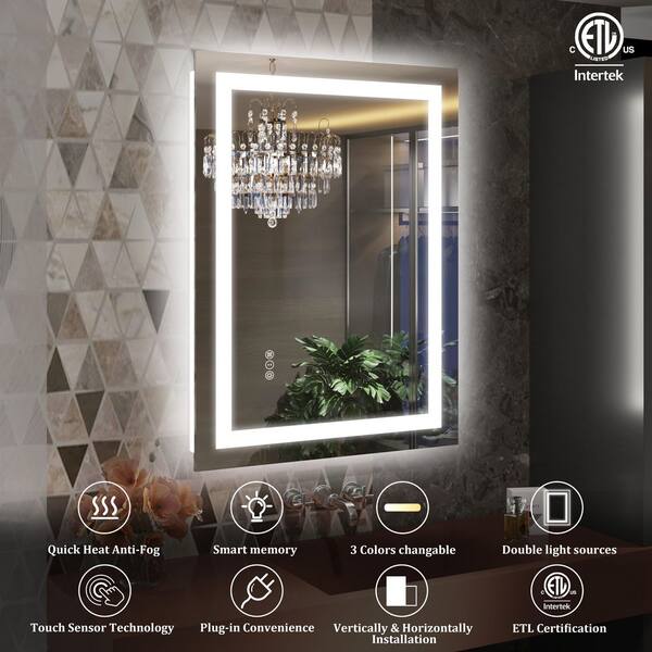 Rizitoc 24 in. W x 32 in. H Rectangular Frameless LED Anti-Fog