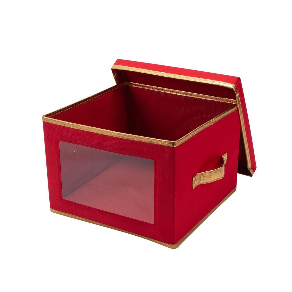 Red Polyester Dinner Plate Storage Box with Felt Dividers