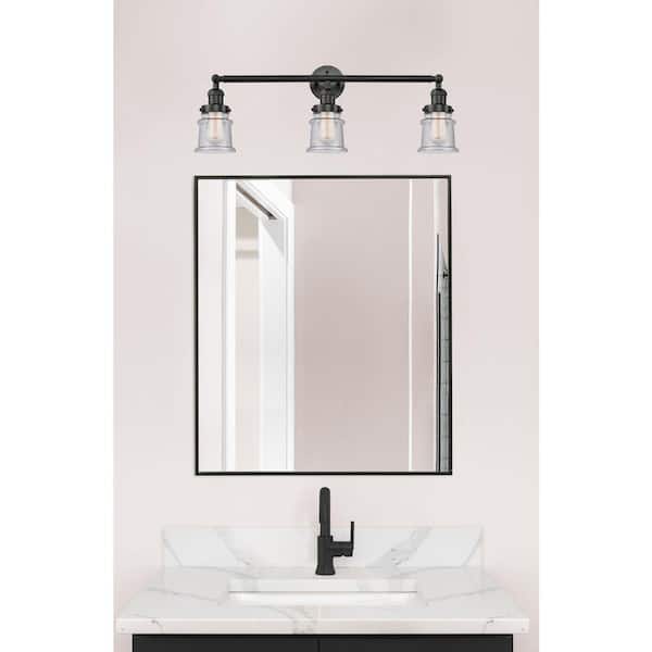Canton 30 in. 3-Light Matte Black Vanity Light with Glass Shade