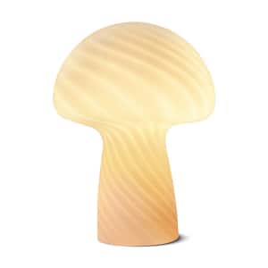 Mushroom 12.75 in. White Modern & Contemporary LED Bedside Table Lamp with Frosted White Glass Shade