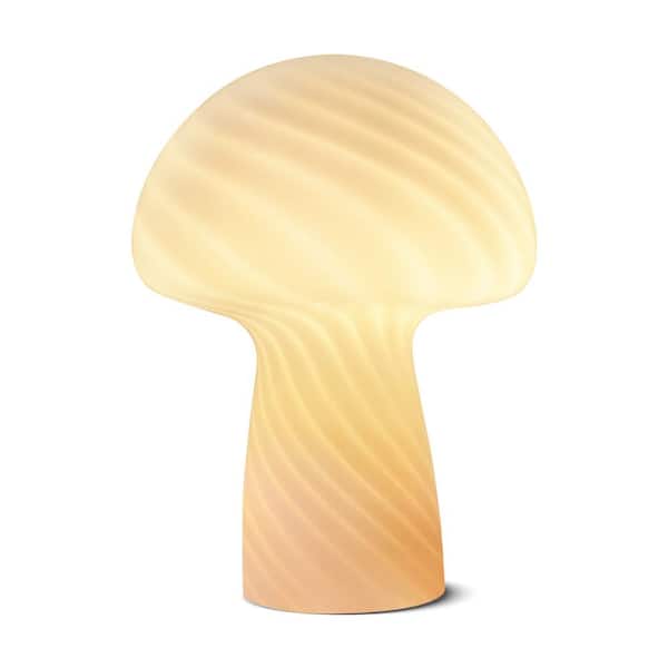 Brightech Mushroom 12.75 in. White Modern & Contemporary LED Bedside Table Lamp with Frosted White Glass Shade