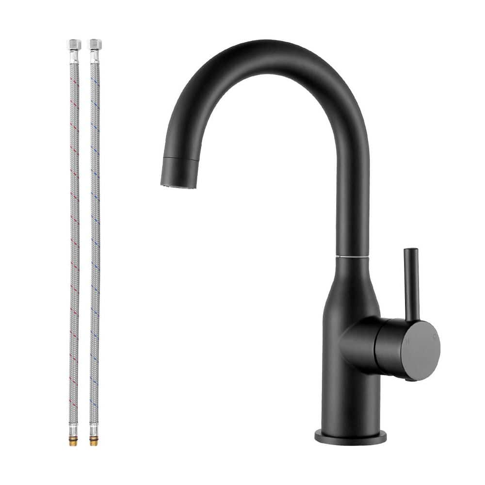 Stainless Steel 1-Hole Single Handle Bar Faucet with Supply Lines in Matte Black price history on PriceWatchPro