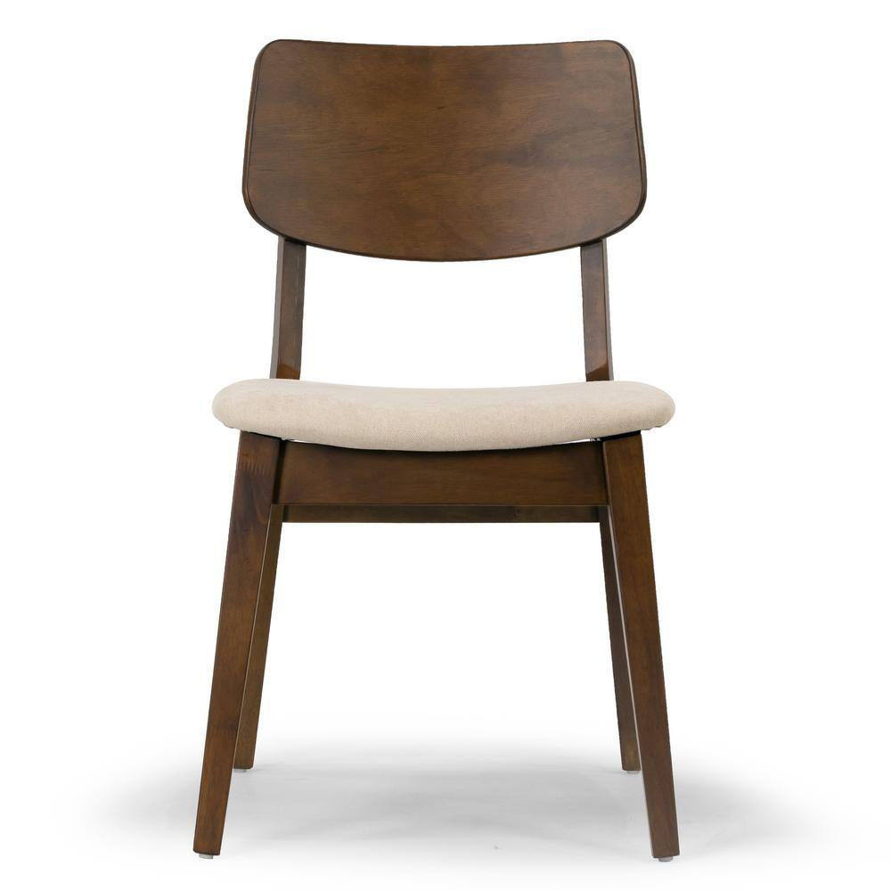 Astin Dark Brown Wood Dining Chairs with Beige Upholstered Seats, Set of 2