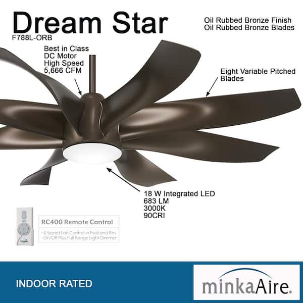Dream Star 60 in. Integrated LED Indoor Oil Rubbed Bronze Ceiling Fan with Light with Remote Control