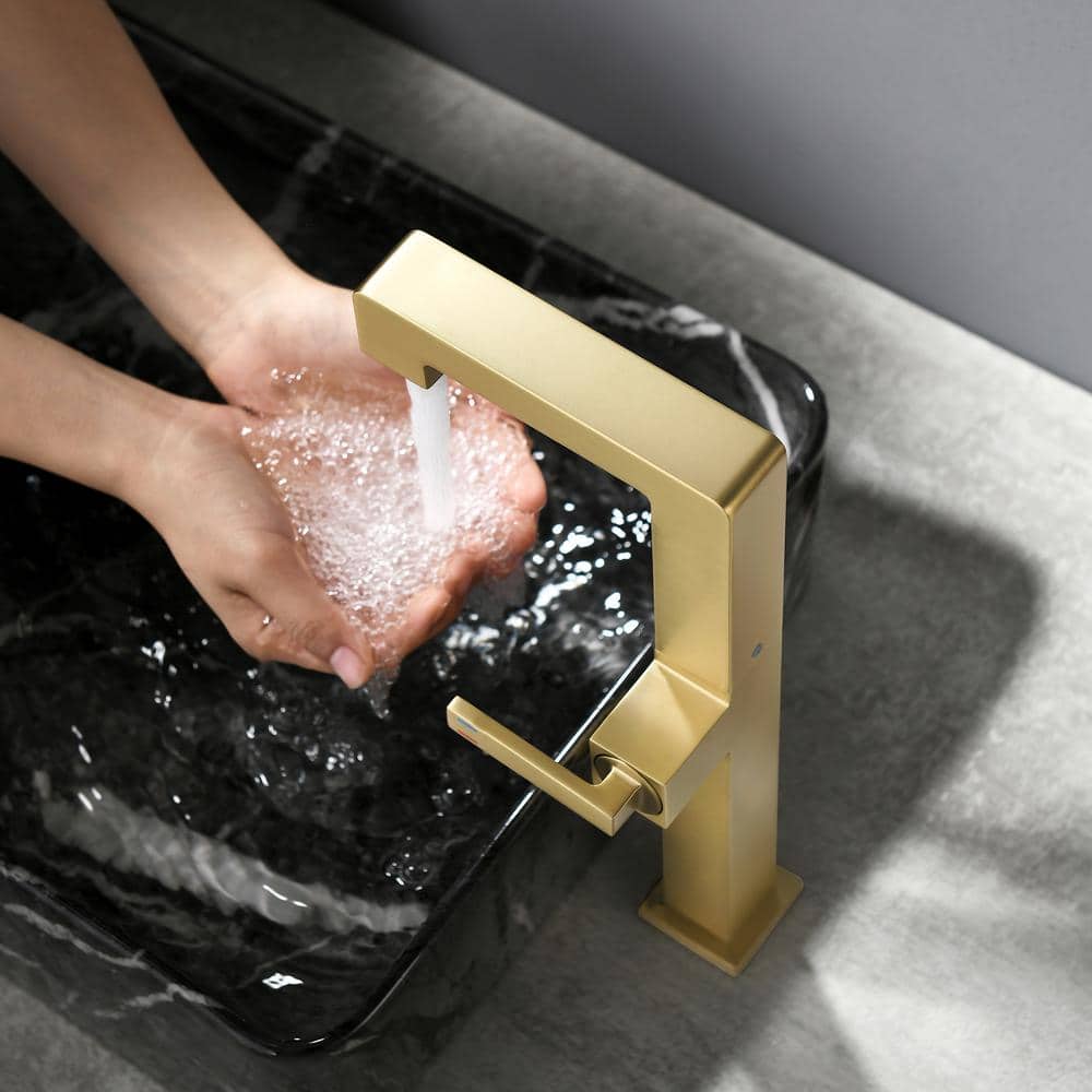 Brushed Gold Tall Single Handle Vessel Sink Faucet