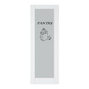 28 in. x 80 in. 1-Lite Tempered Frosted Glass White Primed Solid Core MDF Wood Interior Door Slab with Pantry Sticker