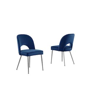 Lois Navy Blue Velvet Upholstered Side Chair with Chrome Legs (Set of 2)