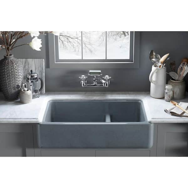 KOHLER Whitehaven Farmhouse Undermount Apron Front Cast Iron 36 in. Double Bowl with Smart Divide Kitchen Sink in White