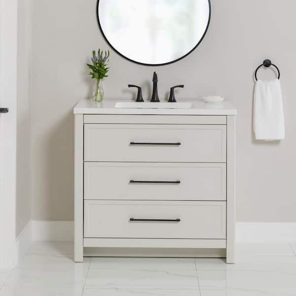 Home Decorators Collection Hailey 37 in. Single Sink Soft Beige Bath Vanity with White Cultured Marble Top (Assembled)