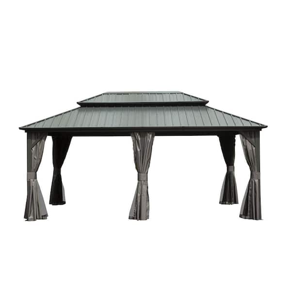 OLUMAT 12 ft. x 18 ft. Hardtop Gazebo Metal Gazebo with Galvanized Steel Double Roof Canopy, Curtain and Netting