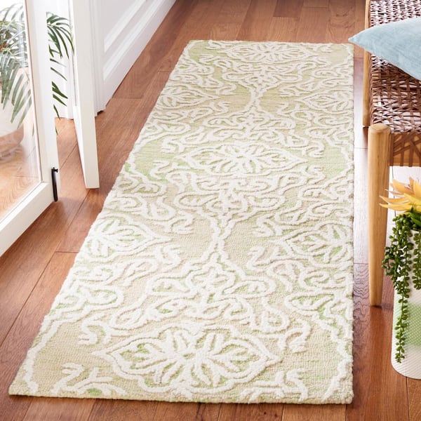 Blossom Light Green/Ivory 2 ft. x 8 ft. Floral Damask Geometric Runner Rug