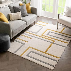 Good Vibes Fiona Gold Modern Geometric Lines 5 ft. 3 in. x 7 ft. 3 in. Area Rug