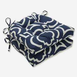 17.5 in. x 17 in. Outdoor Dining Chair Cushion in Blue/White (Set of 2)