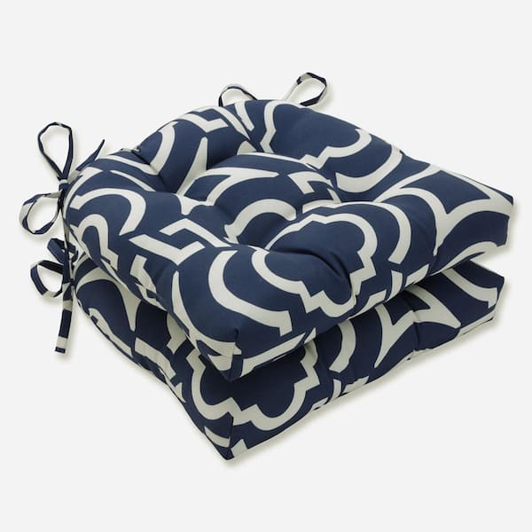 Pillow Perfect 17.5 in. x 17 in. Outdoor Dining Chair Cushion in Blue/White (Set of 2)