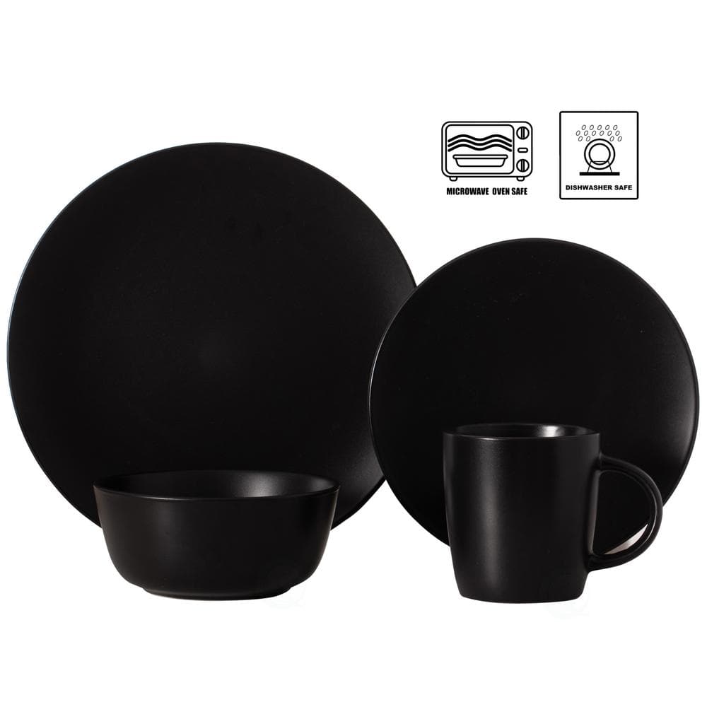 Matte Black Ceramic 16-Piece Dinnerware Set for 4