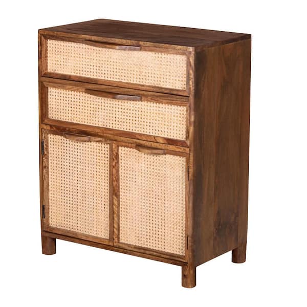 THE URBAN PORT Mia Natural Brown 2-Drawer  28 in. Mango Wood Handcrafted Tall Dresser Chest Without Mirror