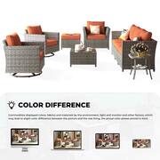 Vesta Gray 16-Piece Wicker Outerdoor Patio Rectangular Fire Pit Set with Orange Red Cushions and Swivel Rocking Chairs