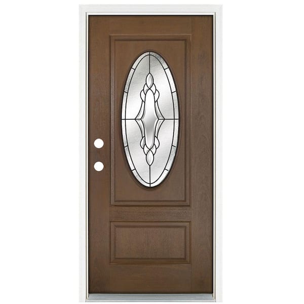 MP Doors 36 in. x 80 in. Medium Oak Right-Hand Inswing Andaman Oval Lite Prestige Stained Fiberglass Prehung Front Door