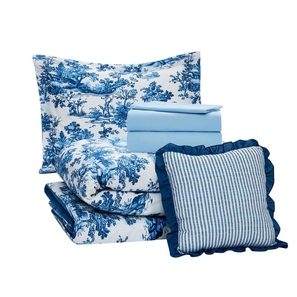 King Blue Microfiber Reversible Bed in a Bag Set