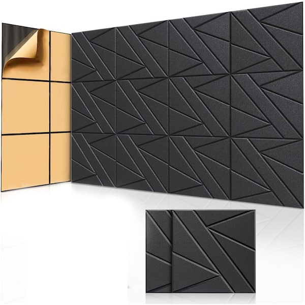 0. 47in T x 1ft x 1ft Black Polyester Sound Absorbing Panel 8-Pack