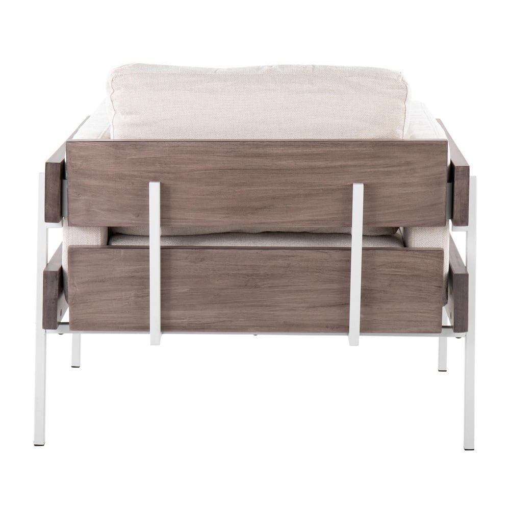 Kari Farmhouse Cream Fabric & Grey Wood Accent Chair