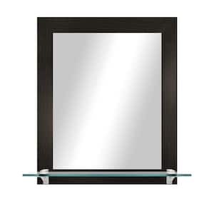 21.5 in. W x 25.5 in. H Rectangle Dark Brown Vertical Framed Mirror With Tempered Glass Shelf/Chrome Bracket