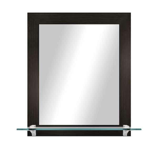 Unbranded 21.5 in. W x 25.5 in. H Rectangle Dark Brown Vertical Framed Mirror With Tempered Glass Shelf/Chrome Bracket