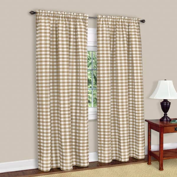 ACHIM Buffalo Check 42 in. W x 84 in. L Polyester/Cotton Light Filtering Window Panel in Taupe