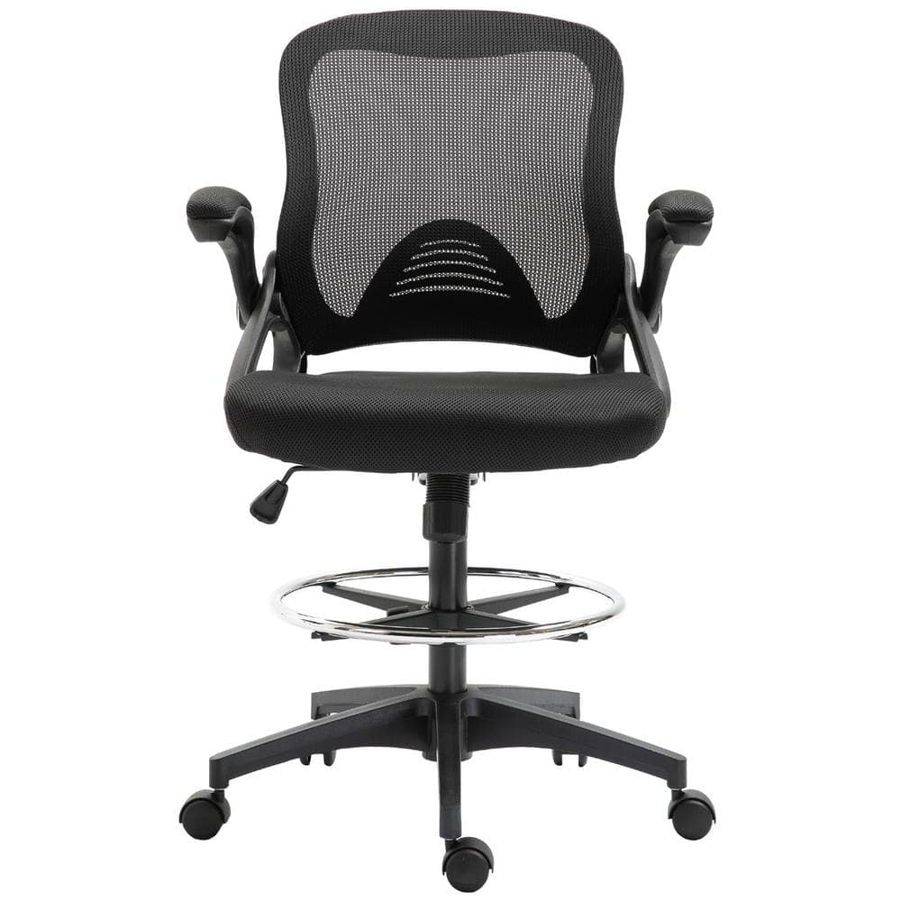 PHI VILLA Adjustable Ergonomic Faux Leather Mid Back Swivel Office Drafting  Chair With Detachable Backrest Black - Office Depot