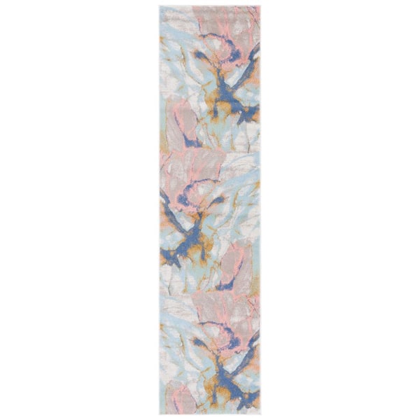 SAFAVIEH Skyler Collection Light Blue/Grey 2 ft. x 9 ft. Abstract Distressed Runner Rug