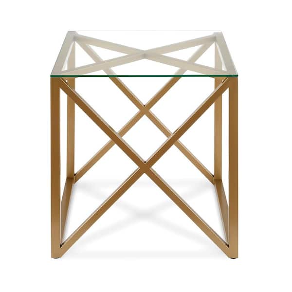 Dixon 20 in. Brass Finish Square Glass Top End Table