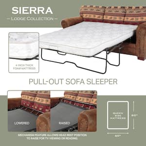 Sierra Lodge 88 in. Brown/Rust Microfiber 4-Seater Queen Sleeper Sofa Bed with Removable Cushions