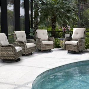 Carolina 4-Person Gray Wicker Outdoor Glider with Beige Cushions