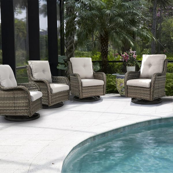 Gymojoy Carolina 4-Person Gray Wicker Outdoor Glider with Beige Cushions
