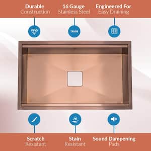 Copper 32 in. Stainless Steel Single Bowl Undermount Workstation Kitchen Sink with Center Square Drain and Accessories