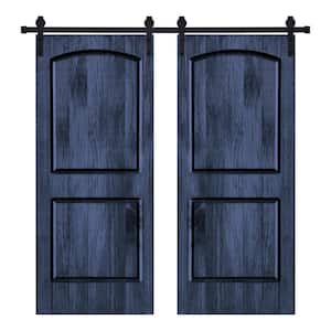 Modern 2Panel-Roman Designed 84 in. x 80 in. Wood Panel Royal Navy Painted Double Sliding Barn Door with Hardware Kit
