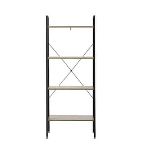 58.3 in. Black/Beige Metal 4-shelf Ladder Bookcase with Open Back
