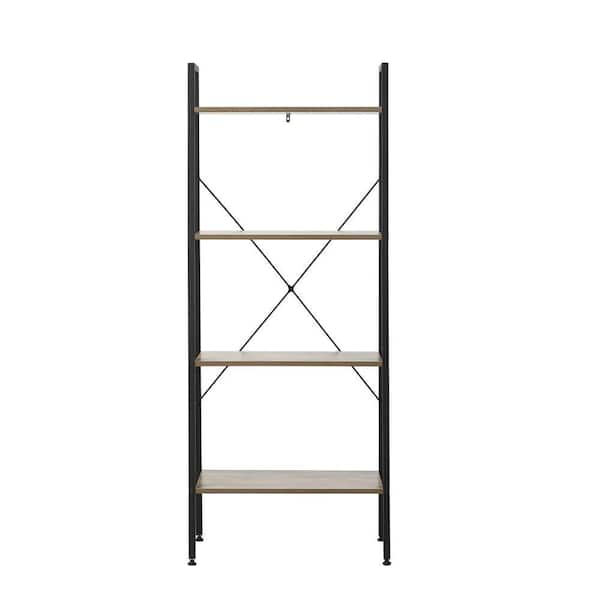 LuxenHome 58.3 in. Black/Beige Metal 4-shelf Ladder Bookcase with Open ...