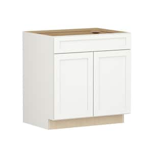 Shaker Full Overlay 33 in. W x 24 in. D x 34.5 in. H Plywood Assembled Sink Base Kitchen Cabinet in Linen White