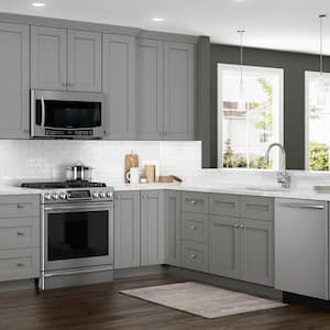 Washington Veiled Gray Plywood Shaker Assembled Utility Pantry Kitchen Cabinet 4 ROT Sft Cls 18 in W x 24 in D x 84 in H