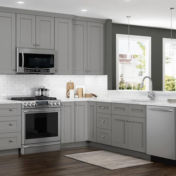 Home Depot Kitchen Gray Cabinets Arlington Base Cabinets In Gray